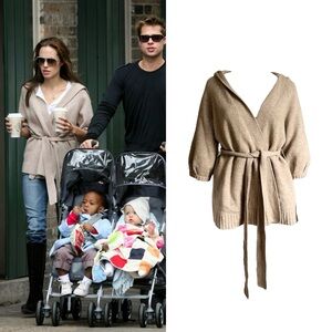 3/4 Sleeve Lambswool Hooded Belted Cardigan As Seen On Angelina Jolie
